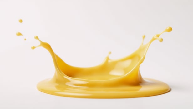 Isolated yellow cheese sauce splash against clean white backdrop photo