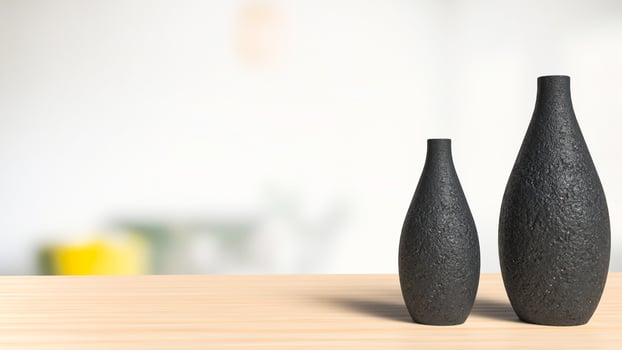 The Black Vase on wood table for background concept 3d rendering. photo