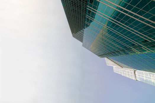Modern skyscrapers - high-rise buildings in the down town. Bottom view. photo