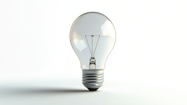 White light bulb resting on a smooth surface in a minimalist setting with soft lighting photo