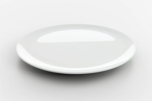 Blank white plate for advertising on white background, 3D render photo