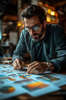 Group of experts drafting a business plan, focused on customer segmentation and entry strategies for modern markets. photo