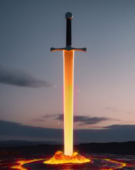 Sword of fire, 3d rendering, lava, sunset, sword, fantasy, fantasy sword, photo