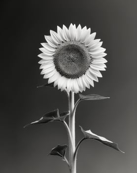 A black and white photo of a sunflower