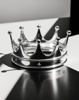 A silver crown sits on top of a black and white checkered table photo