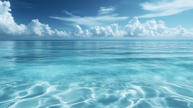 A blue ocean with white clouds and water photo