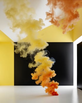 Picture of black and yellow background with lots of yellow and orange smoke emanating from the top. photo