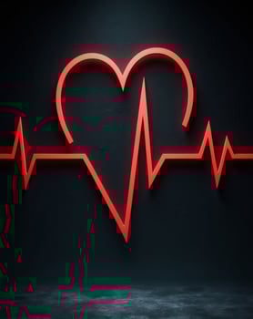 Heartbeat Pulse with Red Heart Shape in Dark Background. photo