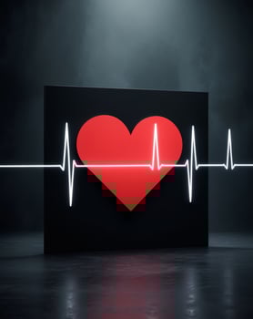 Heartbeat Pulse with Red Heart Shape in Dark Background. photo