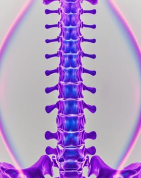 Human Spine Radiography in Iridescent Purple with Chromatic Aberration. photo