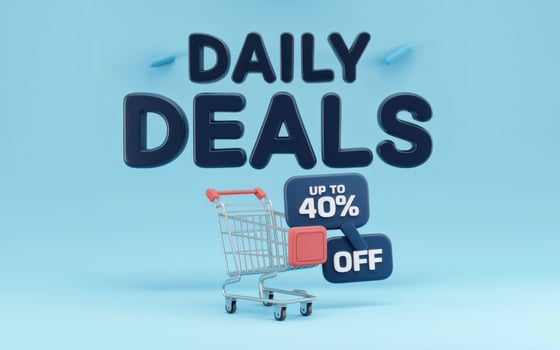 Shopping cart and daily deal text is perfect for advertising limited-time offers, discounts, and promotions for e-commerce website or social media. photo