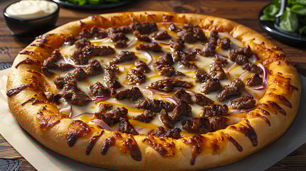 Philly Cheesesteak Stuffed Crust Pizza Steak onions cheese packed inside a stuffed crust photo