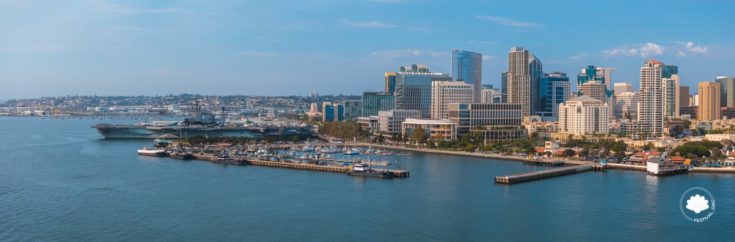 Aerial View of San Diego Skyline and USS Midway Museum photo
