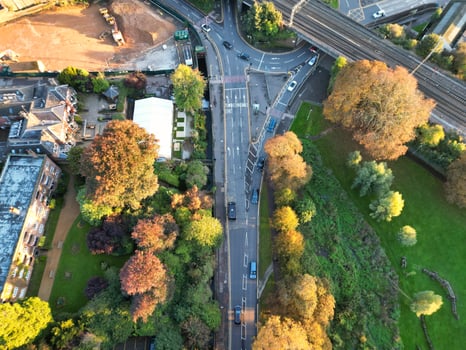 Aerial View of Luton City Residential District Which is Located Near to High Town and Old Bedford Road City Center Downtown of England UK During Cold Sunset of October 12th, 2024 photo