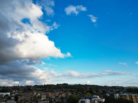 Aerial View of Luton City Residential District Which is Located Near to High Town and Old Bedford Road City Center Downtown of England UK During Cold Sunset of October 12th, 2024 photo