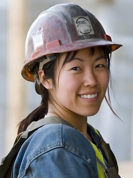 Female Construction worker. Hard Hat woman manual labor photo