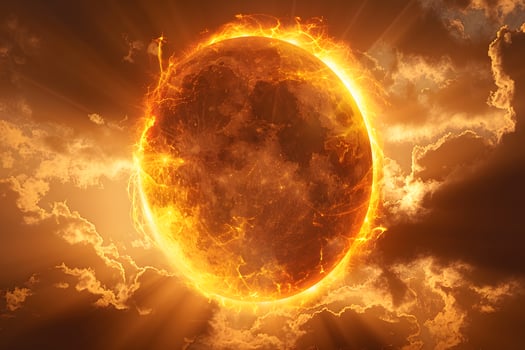 Fiery Solar Phenomenon Amidst Dramatic Clouds - Cosmic Energy photo