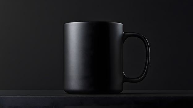 Minimalist Black Mug Mockup on Matte Black Surface photo