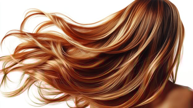 Vibrant, luxurious hair swirls gracefully, showcasing a stunning color blend photo