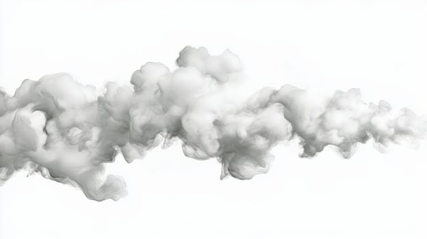 Dense gray smoke billows dramatically against a white background, creating an ethereal atmosphere photo
