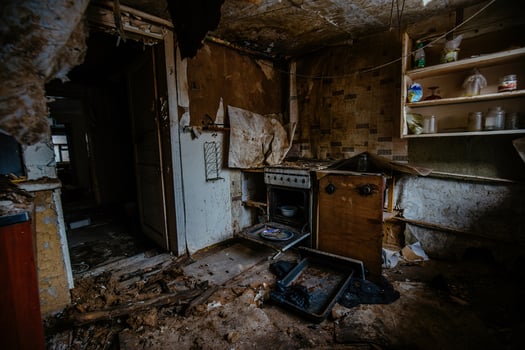 Old rotten abandoned house interior photo