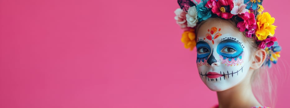 Day of the Dead Sugar Skull Makeup, Girl with Flower Crown photo