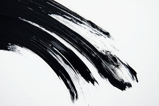 Bold black brush strokes sweep across a pristine white background, showcasing a striking contrast and creative potential. The work highlights both movement and simplicity in design. photo
