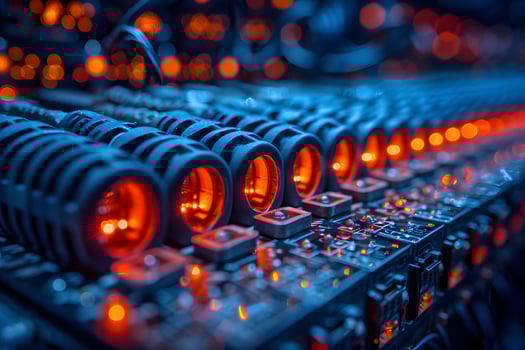 Futuristic Electronic Circuit Board with Glowing LED Lights and Coils for Technology Design photo