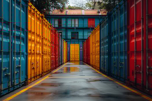 Vibrant Shipping Container Alley with Colorful Industrial Urban Scene Design photo
