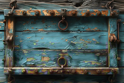 Rustic Wooden Frame with Peeling Paint and Metal Accents for Vintage Decoration photo