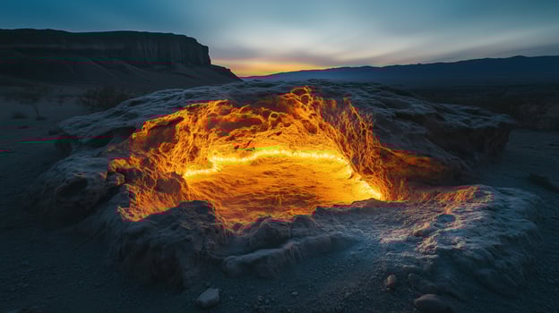Sinkhole cave in rock underground formation with light photo