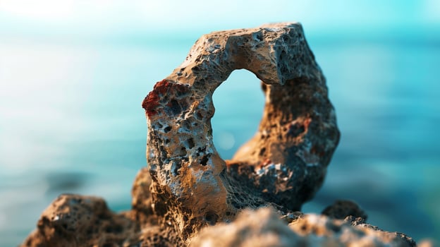 Holes in the rock due to seawater erosion photo