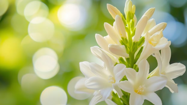 White tuberose flower macro photo closeup blurred background