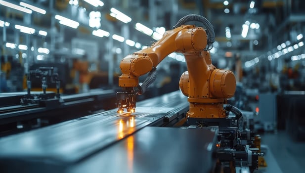 Industrial Robot Arm Operating on Production Line. Concept of Automation, Manufacturing, Industry 4.0 photo