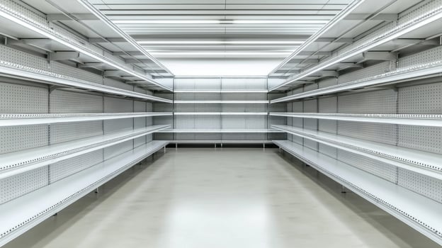 After the Black Friday sales frenzy the shelves in the retail store sit nearly bare showing the aftermath of a busy shopping day with minimal inventory remaining. photo
