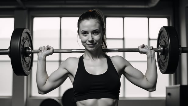 A young woman engaged in weightlifting exercise at a fitness training session photo