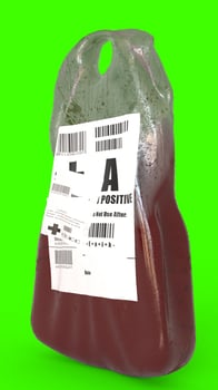 blood bag with green background photo