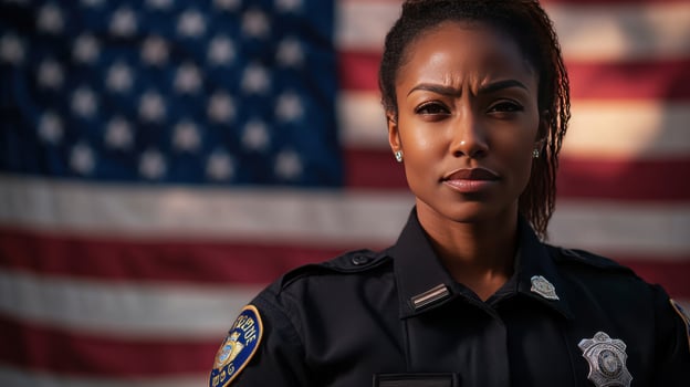 Empowered Afro American Woman Police Officer photo