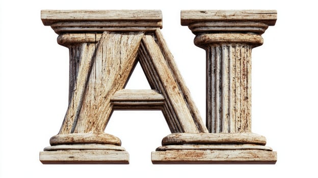 beautifully crafted letter A stands alone, designed with an antique column texture, highlighting the intricate details and historical elegance, perfect for creative projects. photo