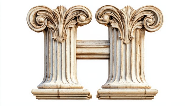 artwork features a beautifully designed letter H inspired by antique columns emphasizing ornate details and elegant textures photo