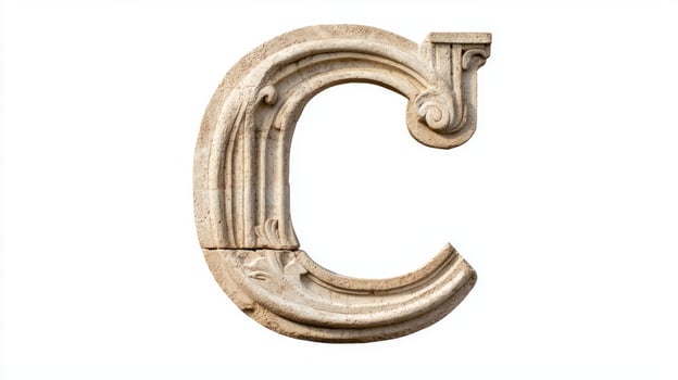 captivating letter C features intricate antique column texture, highlighting a fine blend of history and artistry against a clean white background. Perfect for design inspirations. photo