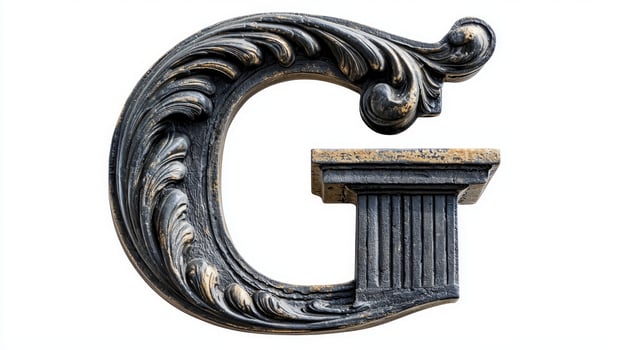Featuring a beautifully styled letter G designed with antique column textures, this creation radiates elegance and artistic flair, perfect for various design applications. photo