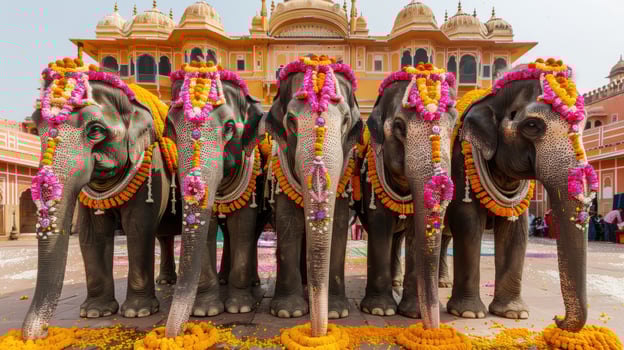 Beautiful marigold flower decorated for elephants parade at the elephant festival in Jaipur of India photo