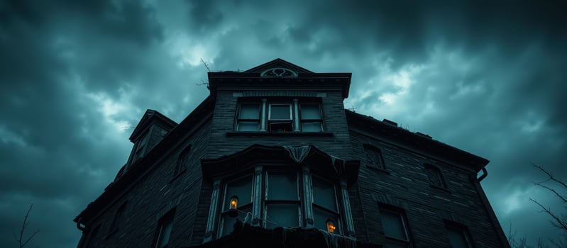 old stone building under a dark sky photo