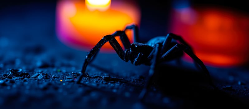 black spider crawling the dark photo