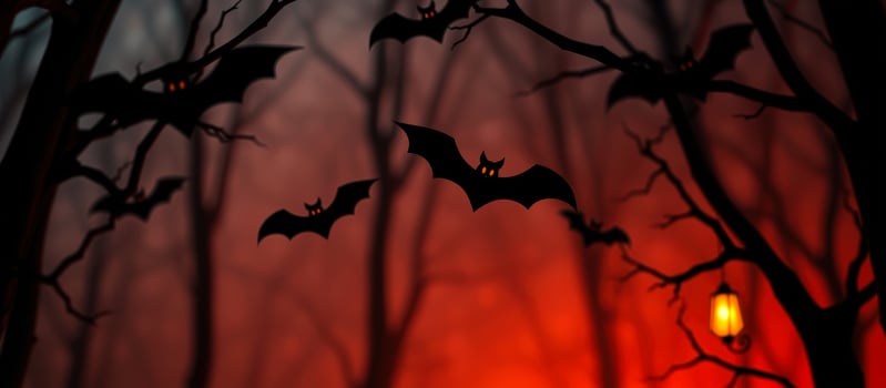 bats fly through a spooky forest at night photo