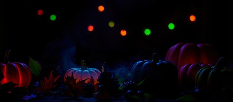 illuminated gourds create a festive spooky atmosphere photo