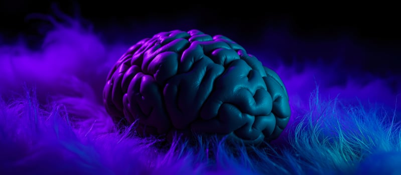 textured brain model under purple blue light photo