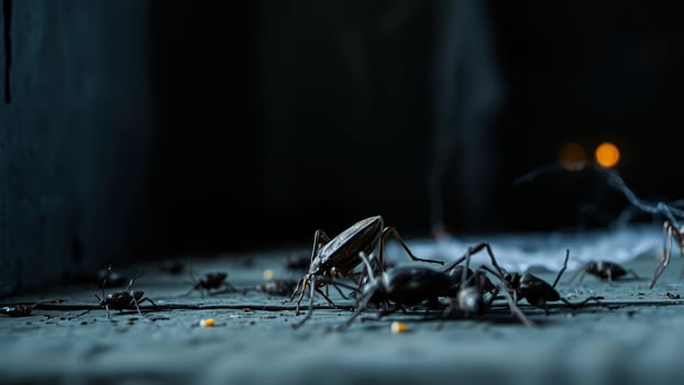 dark insects crawling a shadowy setting photo