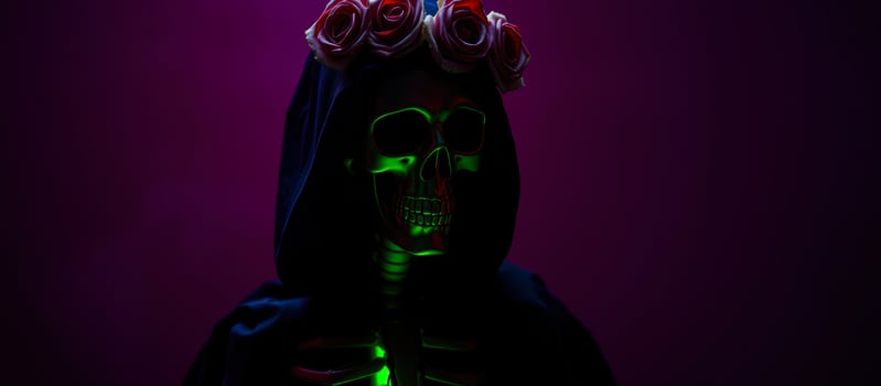 glowing green skull a floral crown photo